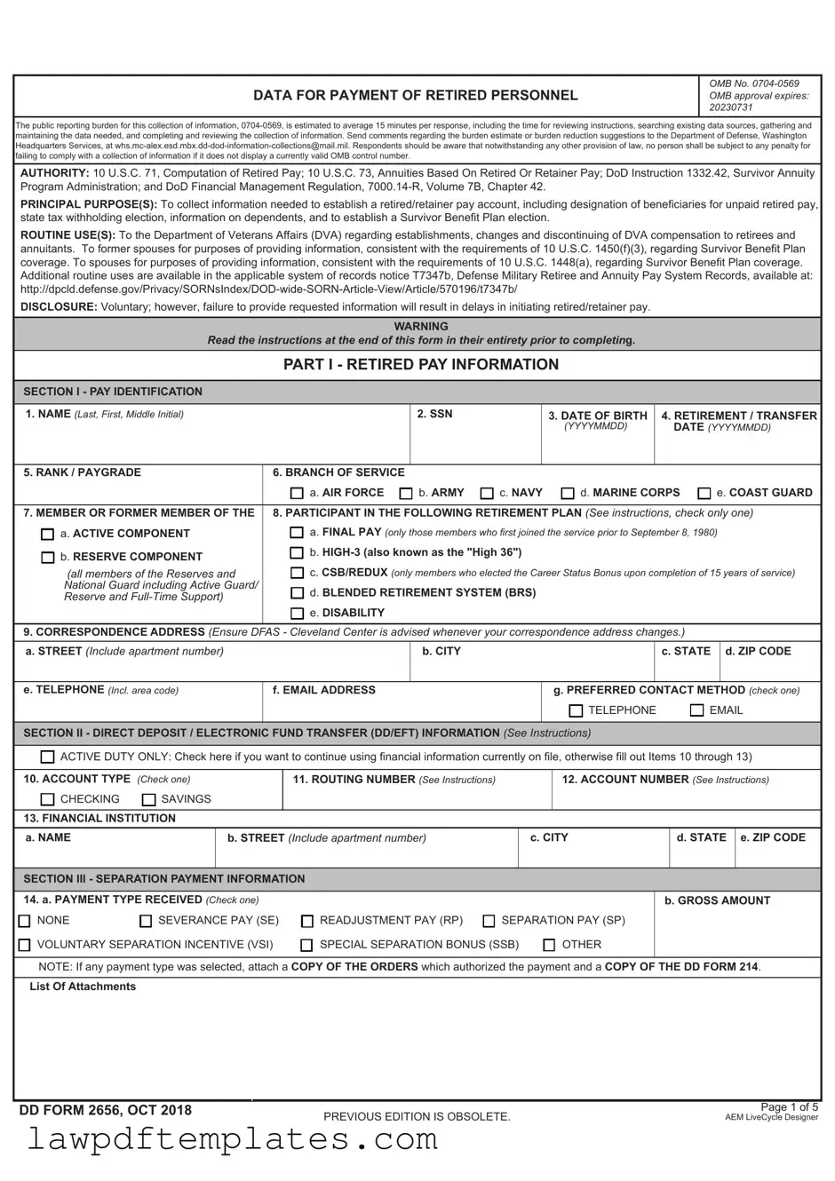 Fillable DD 2656 Template