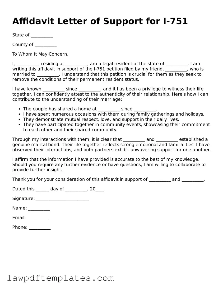 Attorney-Approved Affidavit Letter of Support for I-751 Document