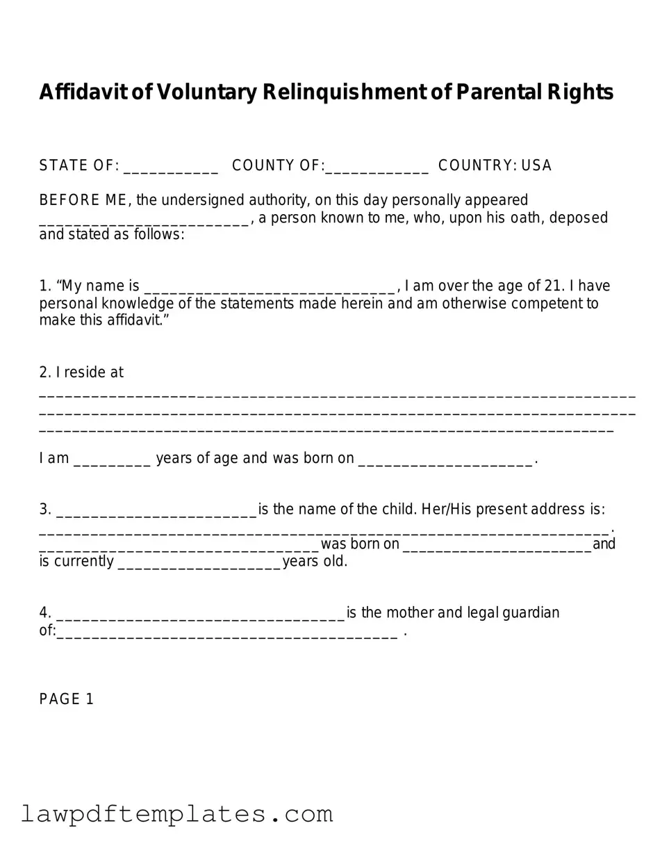 Fillable Affidavit Parental Rights Template