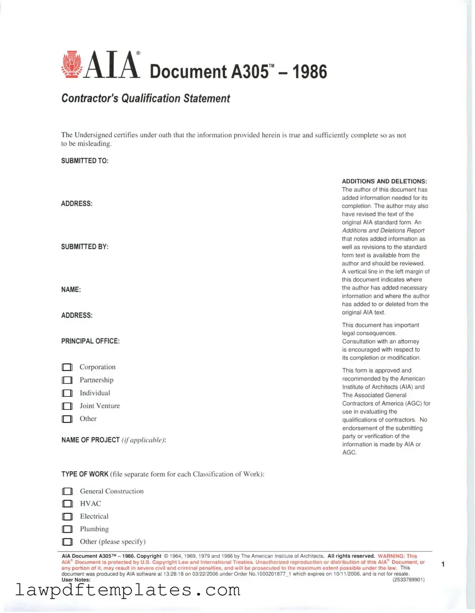 Fillable AIA A305 Template
