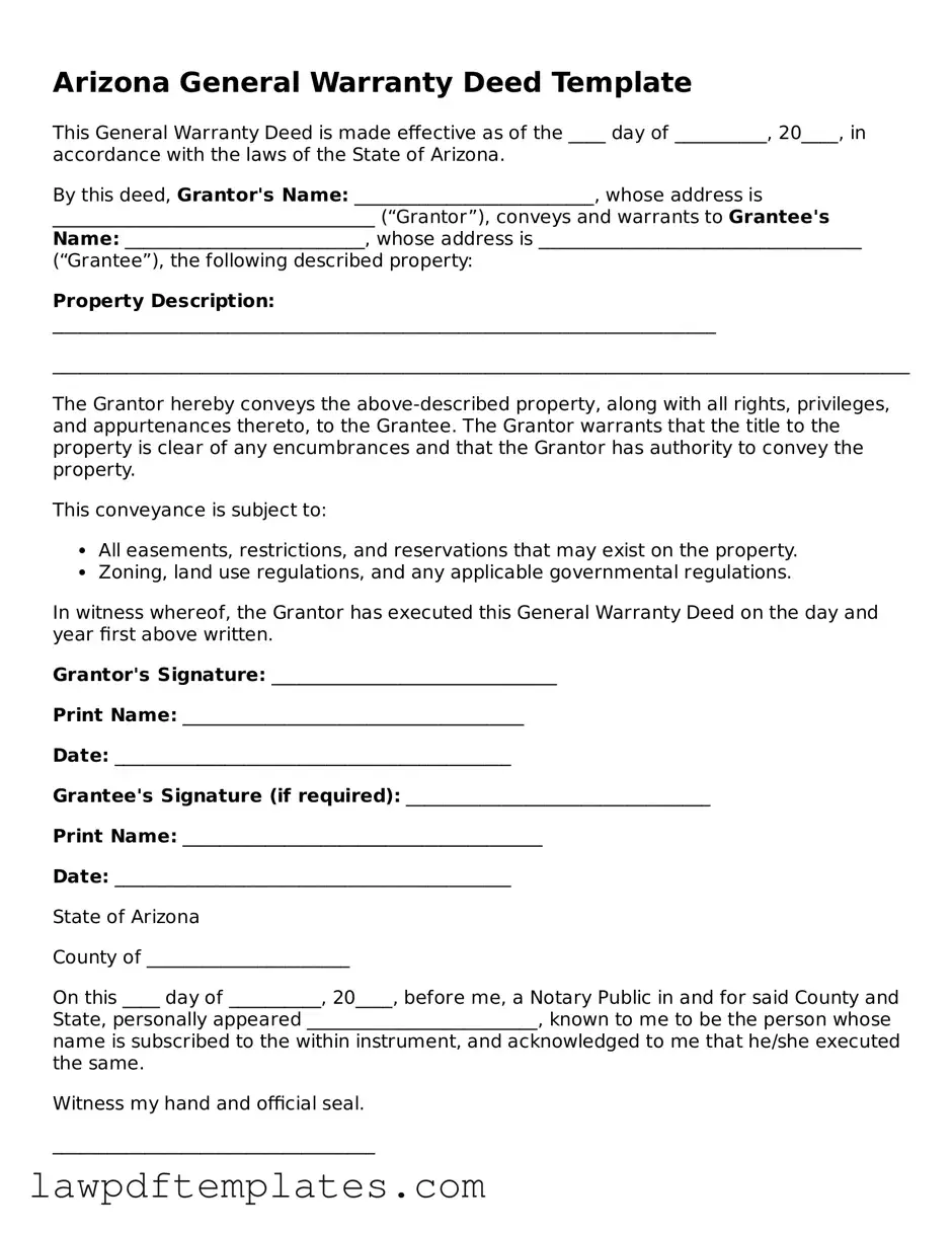 Free Deed Template for the State of Arizona