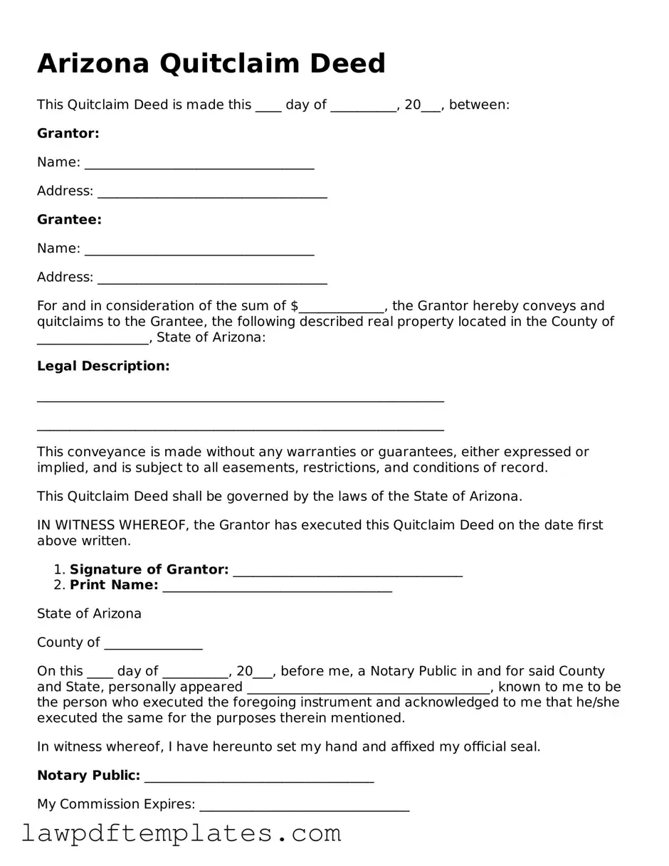 Free Quitclaim Deed Template for the State of Arizona