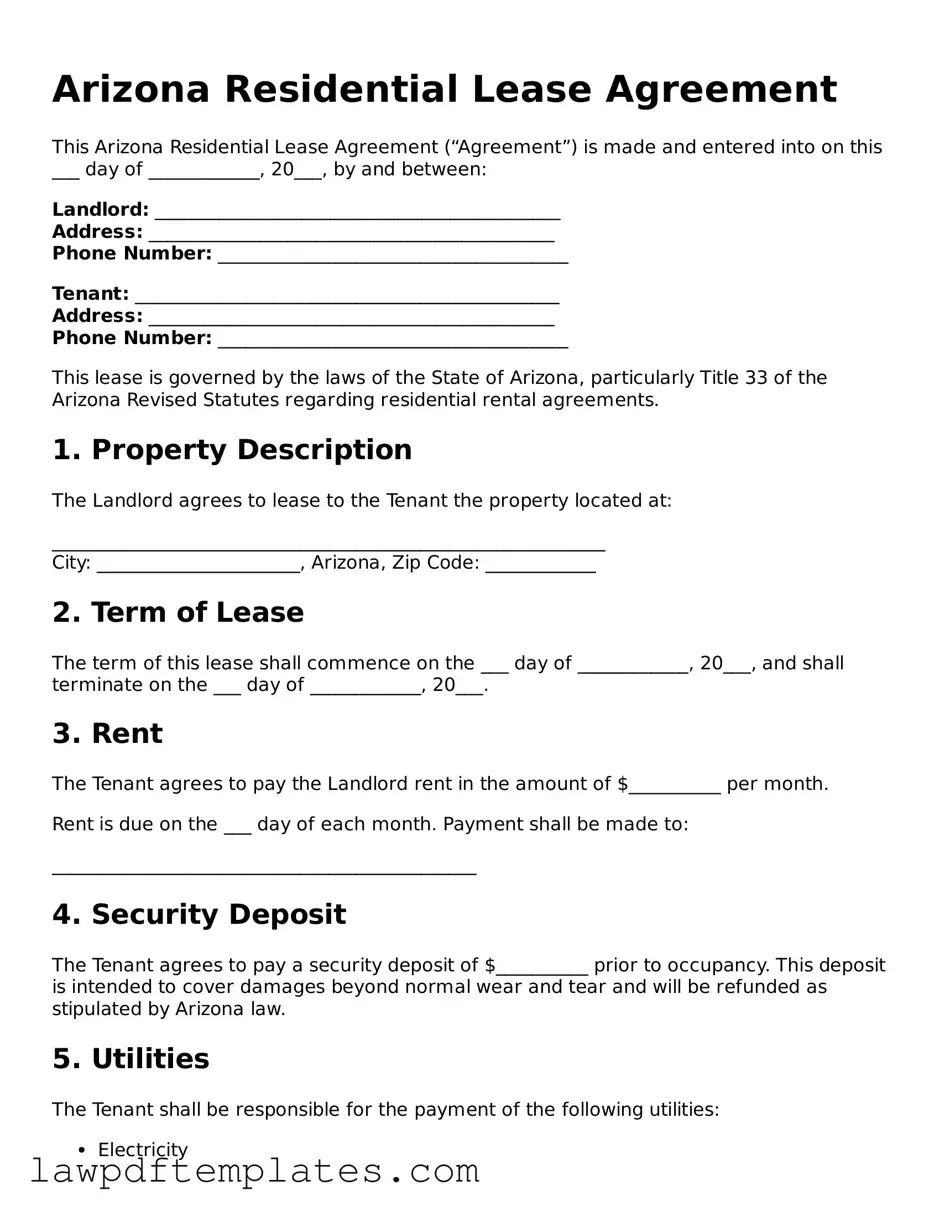 Free Lease Agreement Template for the State of Arizona