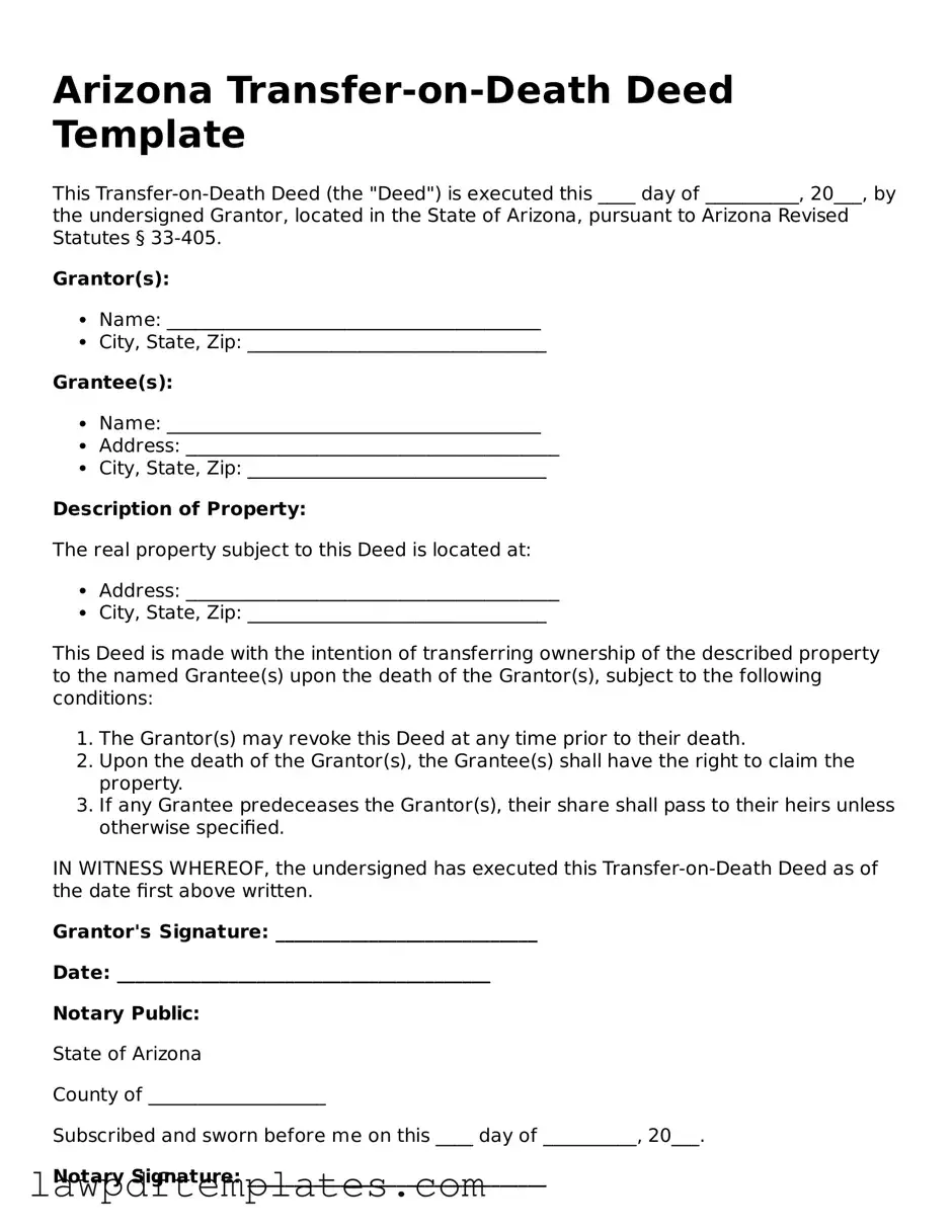 Free Transfer-on-Death Deed Template for the State of Arizona