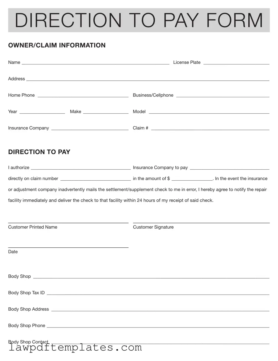 Fillable Authorization And Direction Pay Template