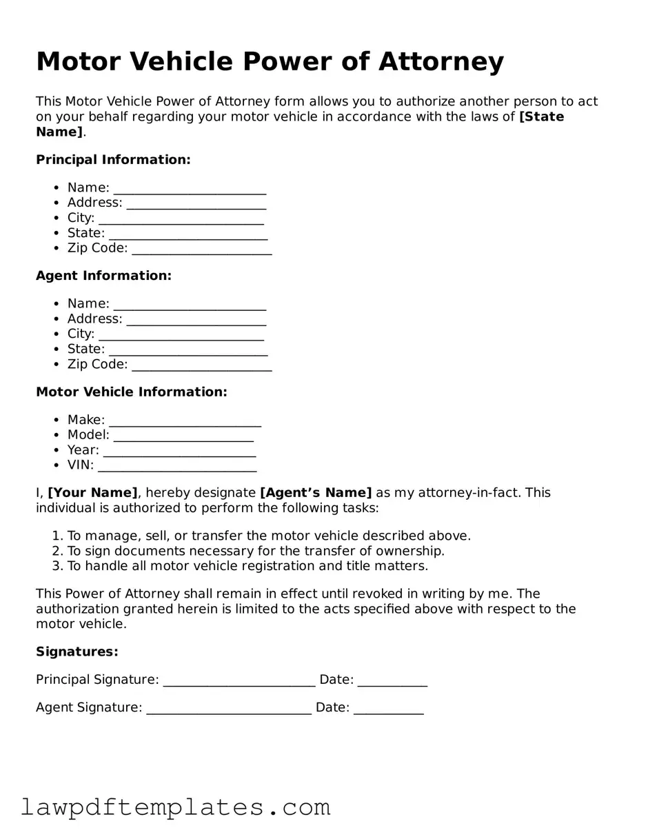 Attorney-Approved Motor Vehicle Power of Attorney Document