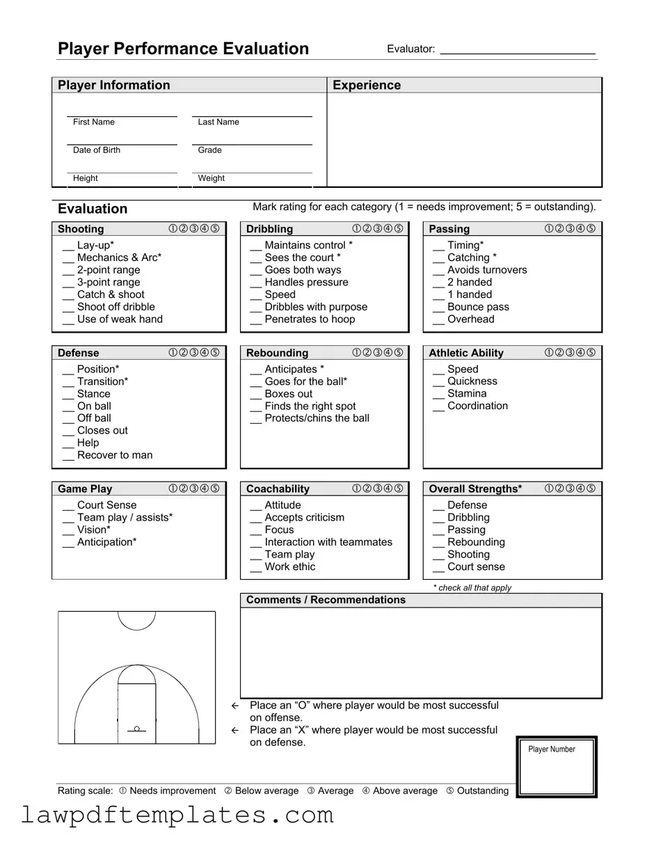 Fillable Basketball Evaluation Template