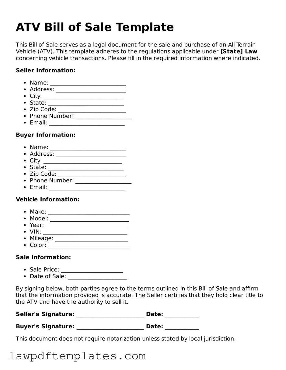 Attorney-Approved ATV Bill of Sale Document