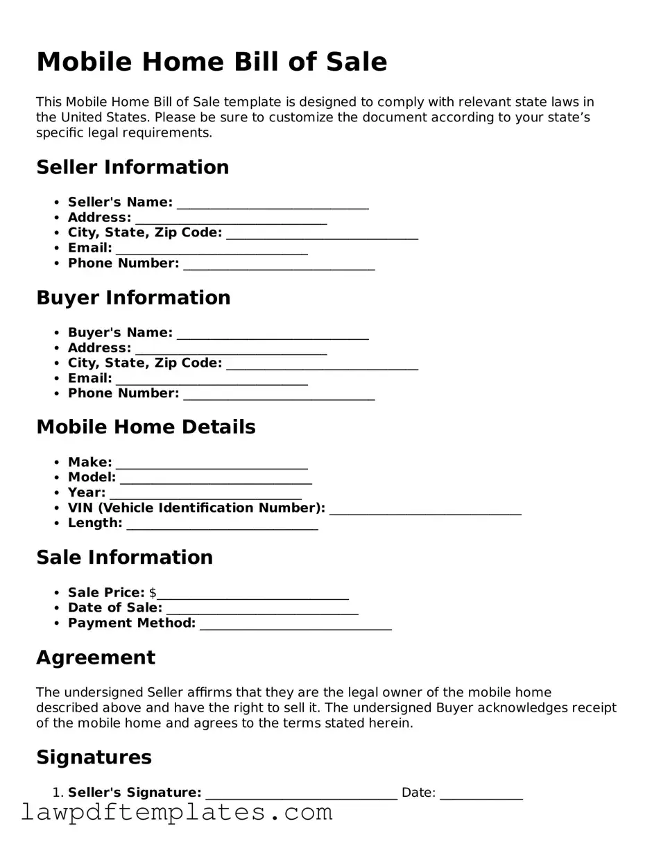 Attorney-Approved Mobile Home Bill of Sale Document