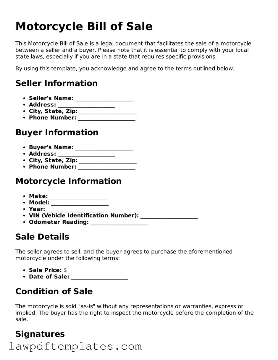 Attorney-Approved Motorcycle Bill of Sale Document