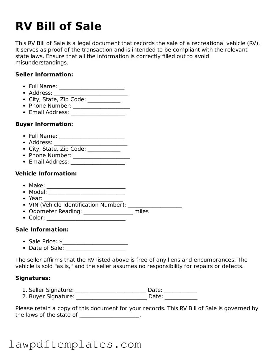Attorney-Approved RV Bill of Sale Document