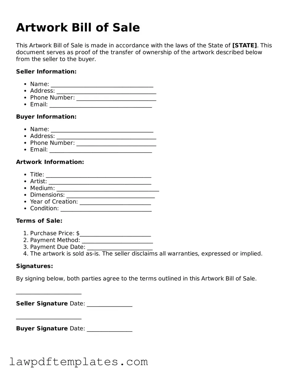 Attorney-Approved Artwork Bill of Sale Document