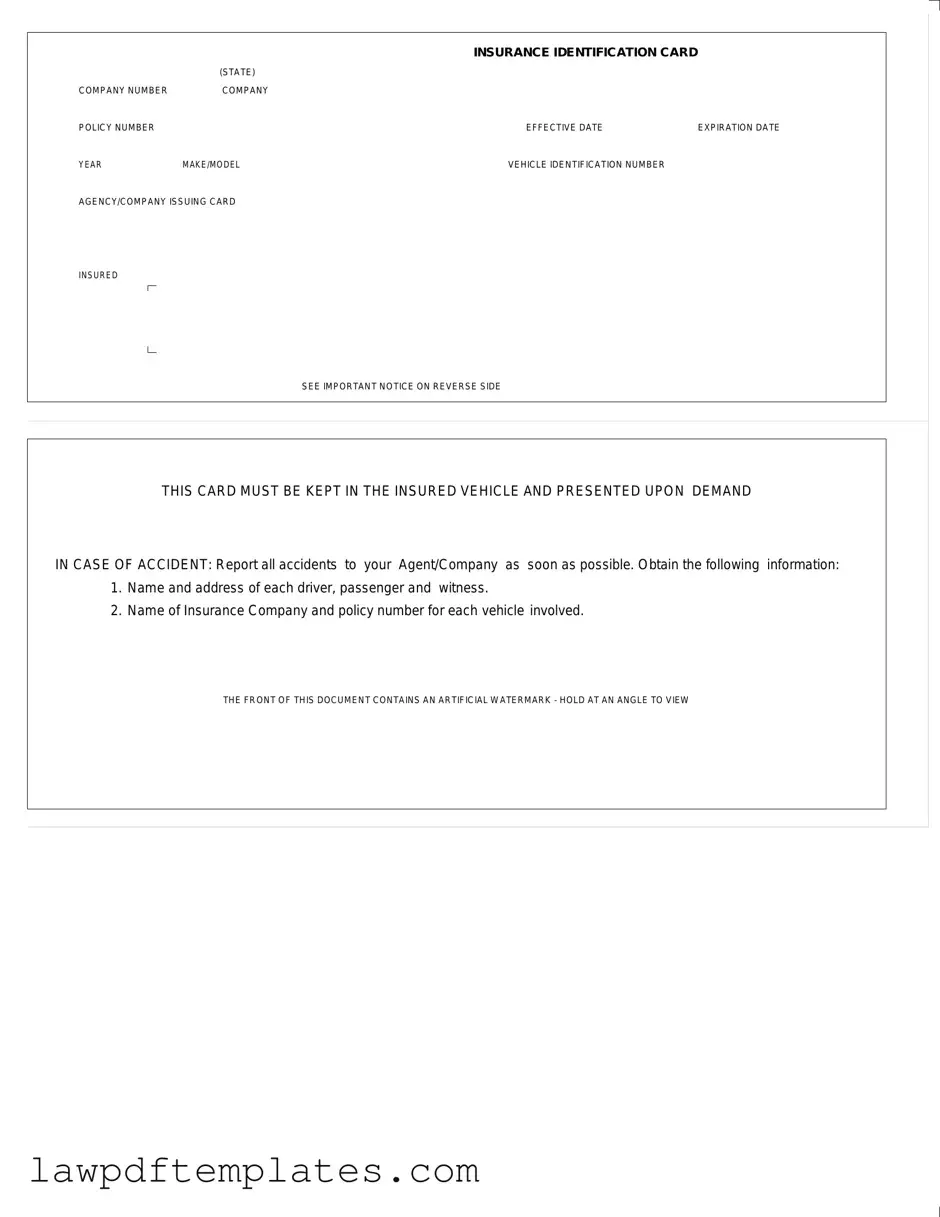 Fillable Auto Insurance Card Template