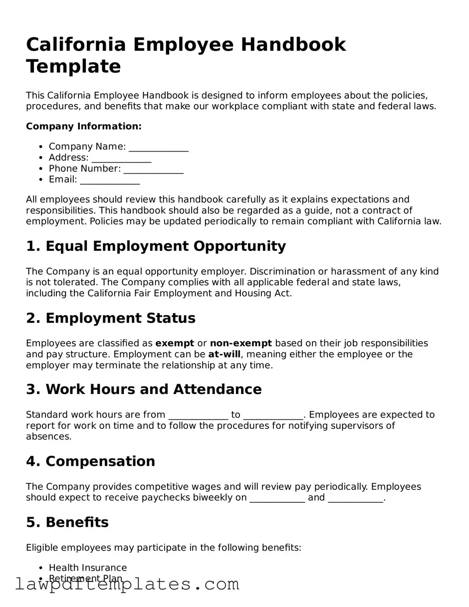 Free Employee Handbook Template for the State of California
