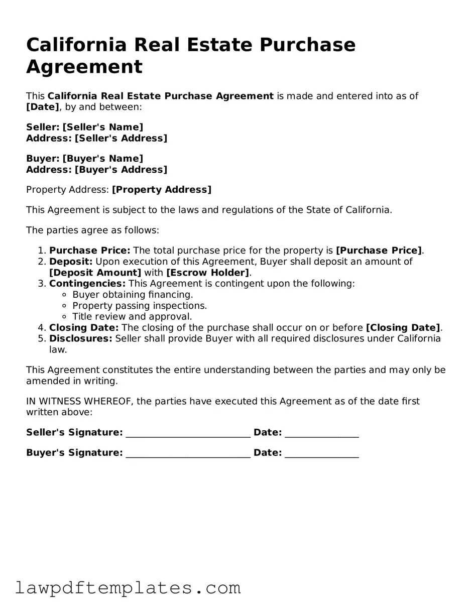 Free Real Estate Purchase Agreement Template for the State of California