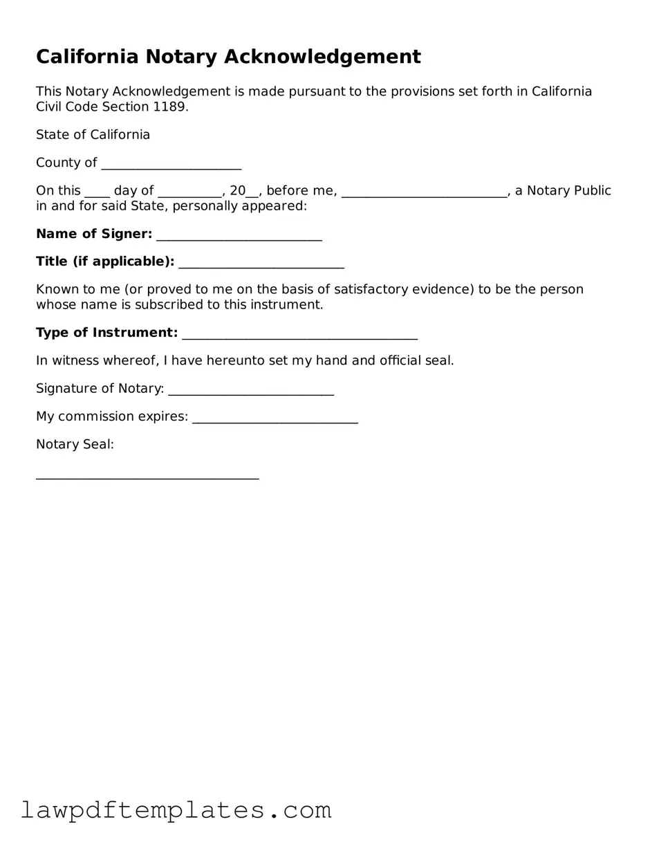 Free Notary Acknowledgement Template for the State of California