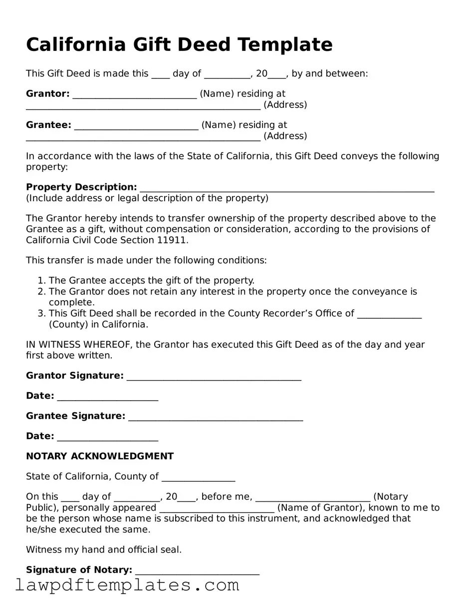 Free Gift Deed Template for the State of California