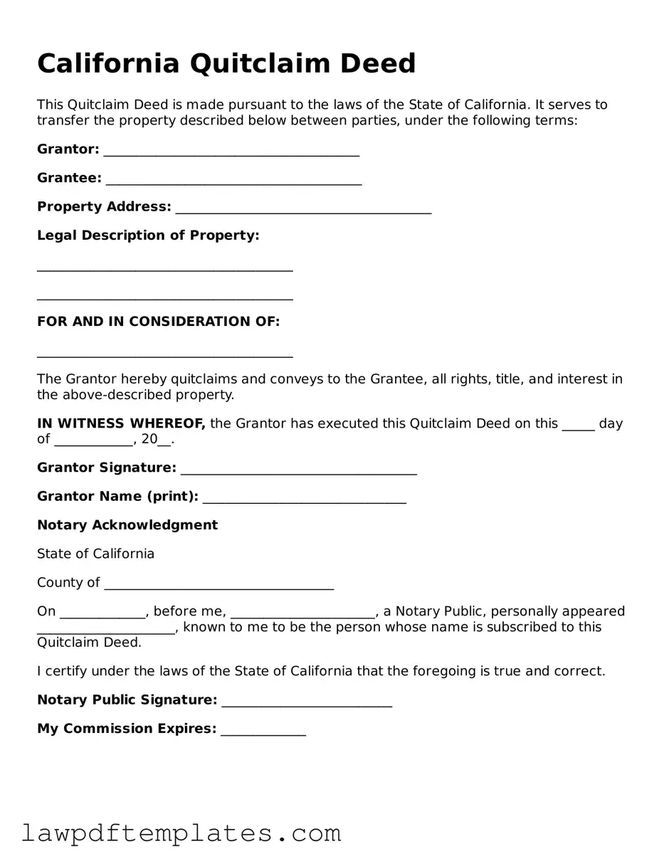 Free Quitclaim Deed Template for the State of California