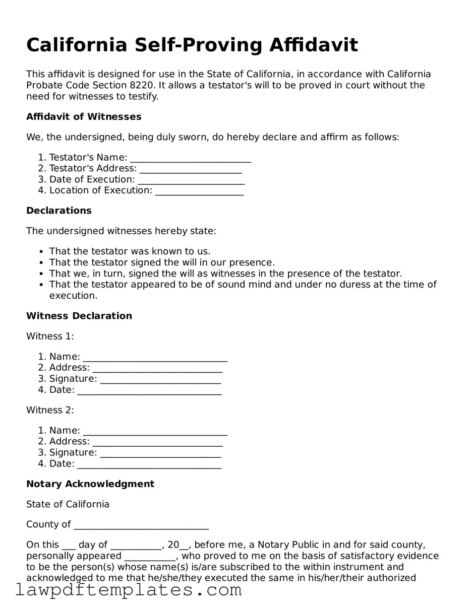 Free Self-Proving Affidavit Template for the State of California