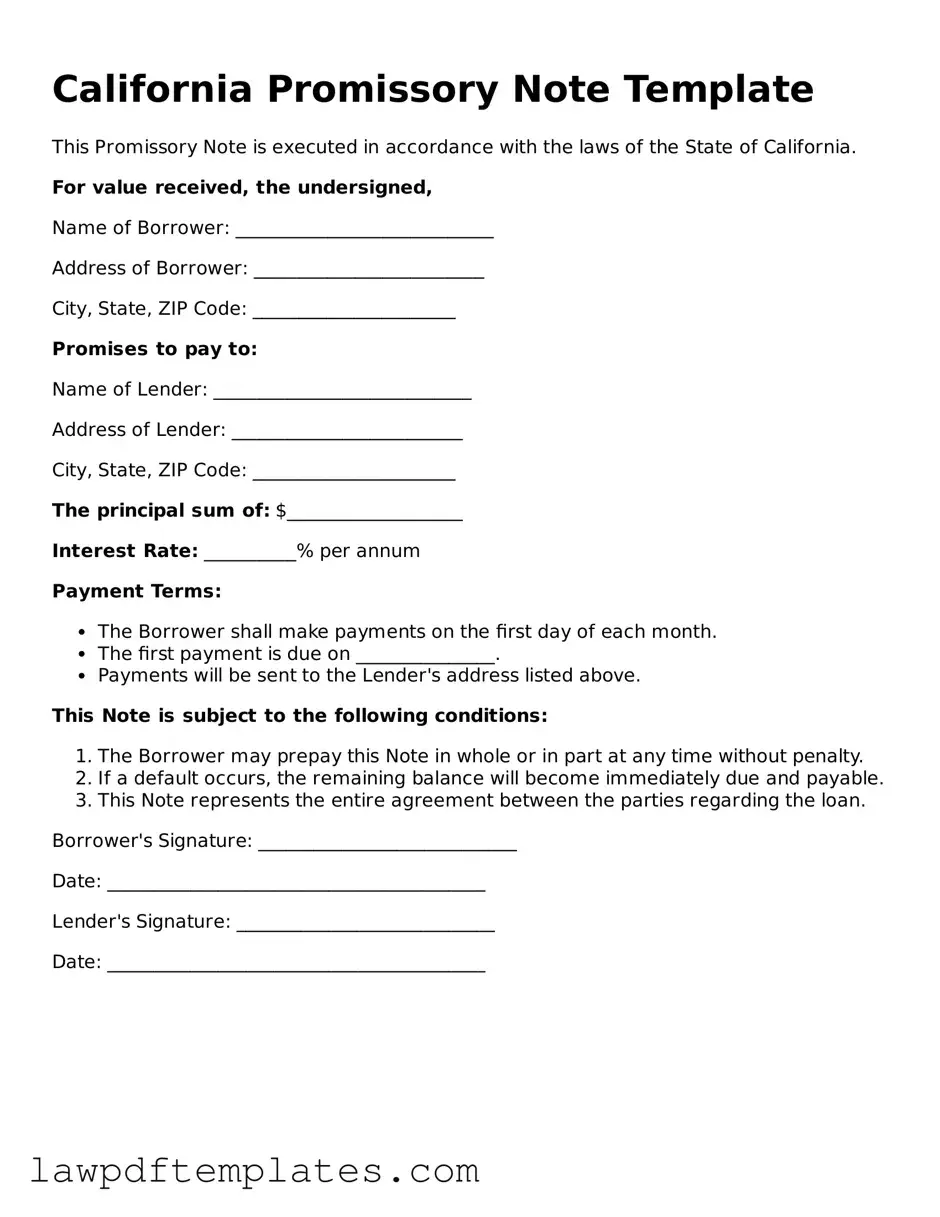 Free Promissory Note Template for the State of California