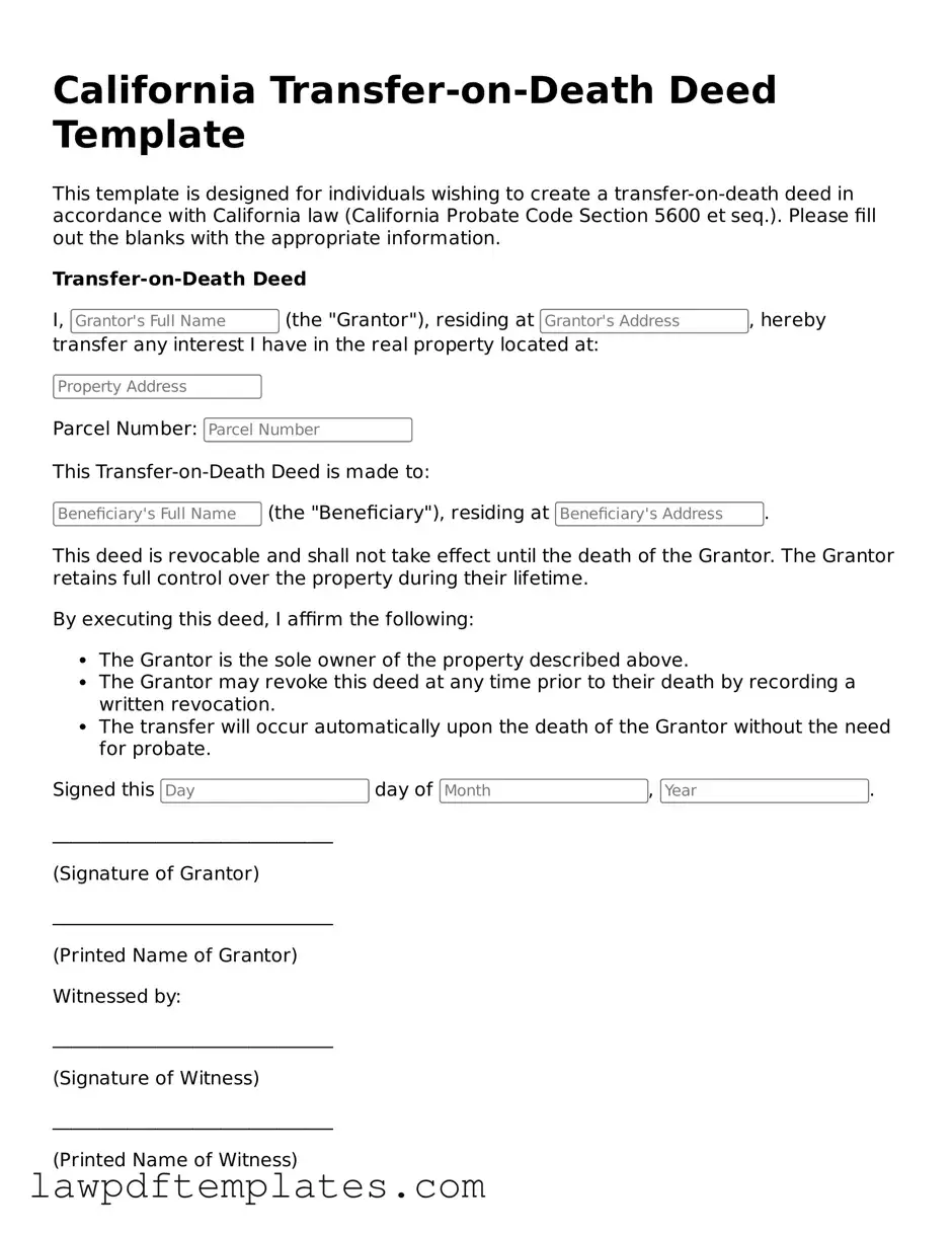 Free Transfer-on-Death Deed Template for the State of California