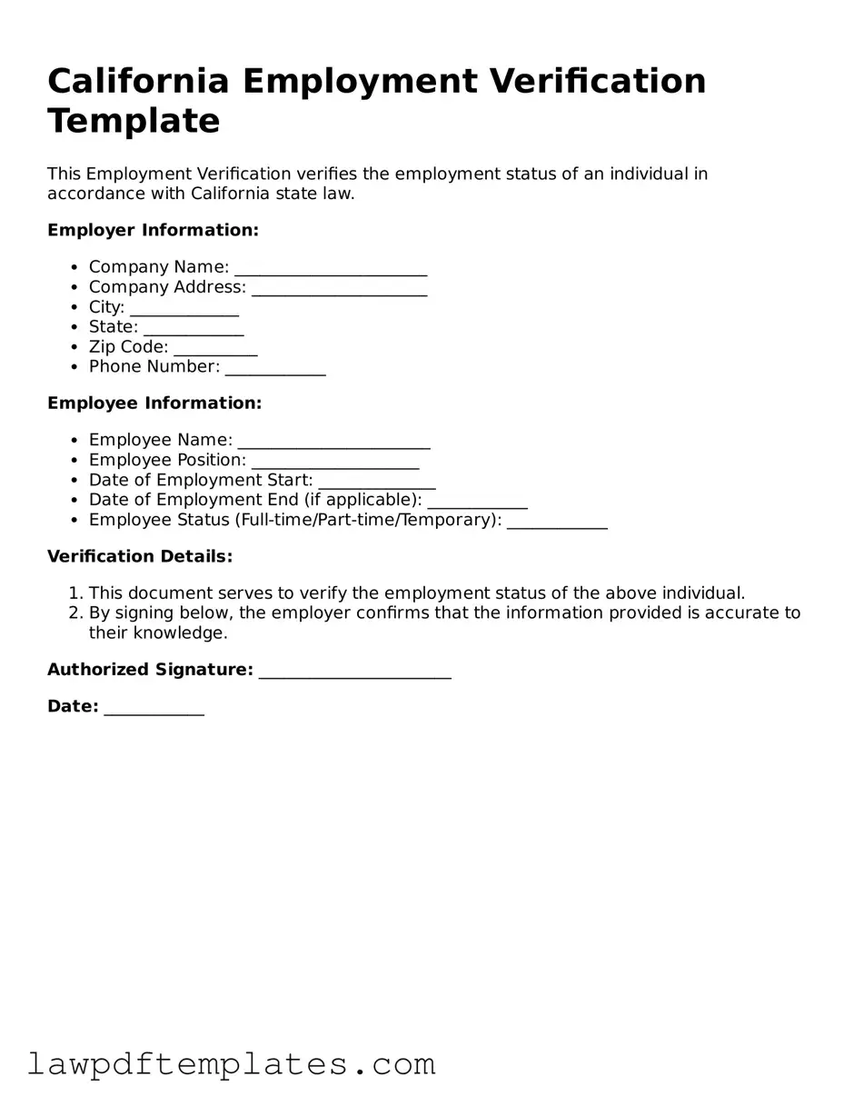 Free Employment Verification Template for the State of California