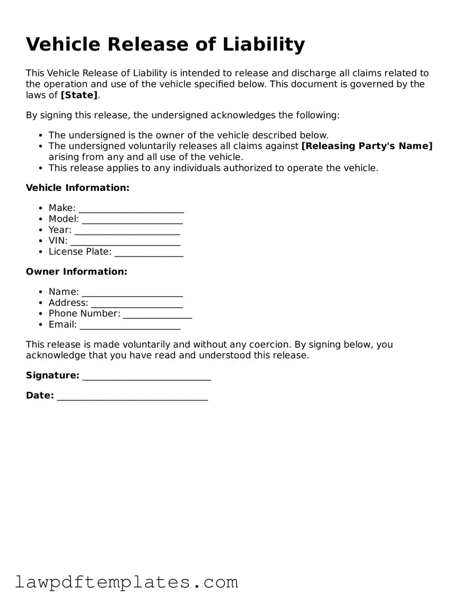 Attorney-Approved Vehicle Release of Liability Document