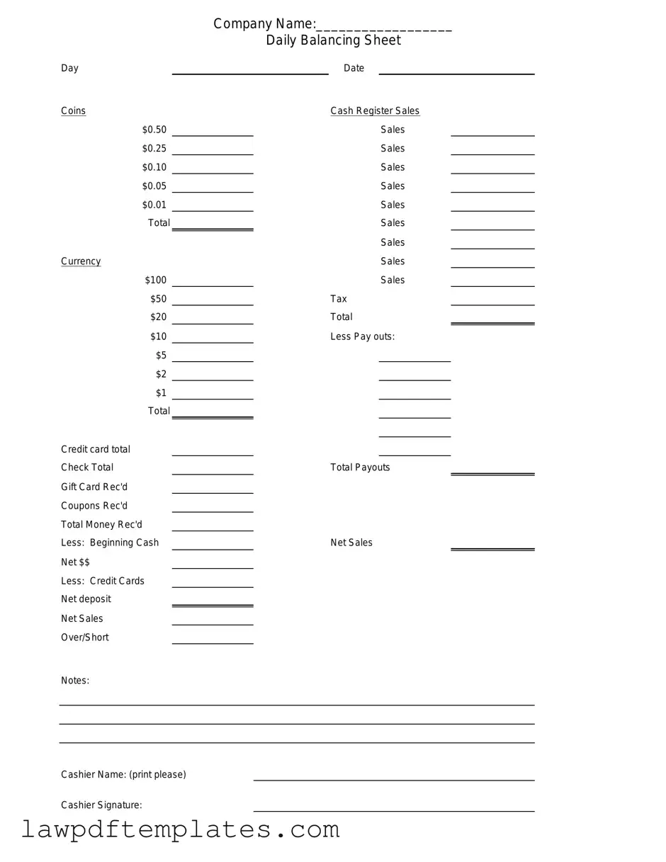 Fillable Cash Drawer Count Sheet Template