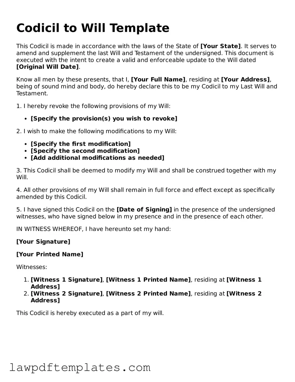Attorney-Approved Codicil to Will Document