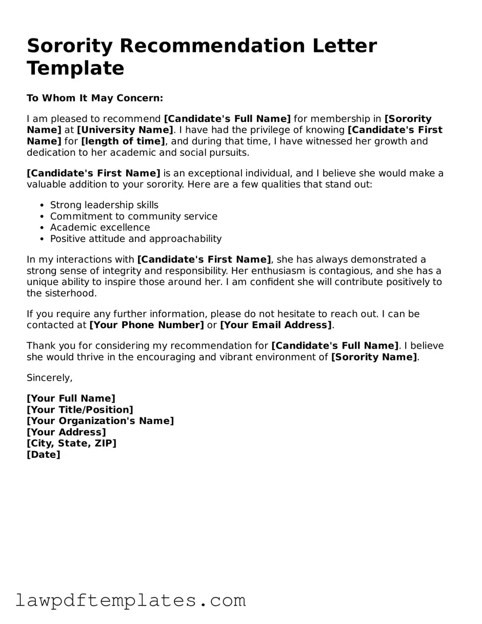Attorney-Approved Sorority Recommendation Letter Document