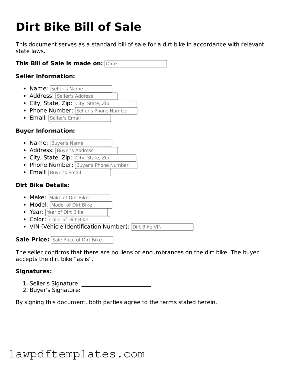 Attorney-Approved Dirt Bike Bill of Sale Document