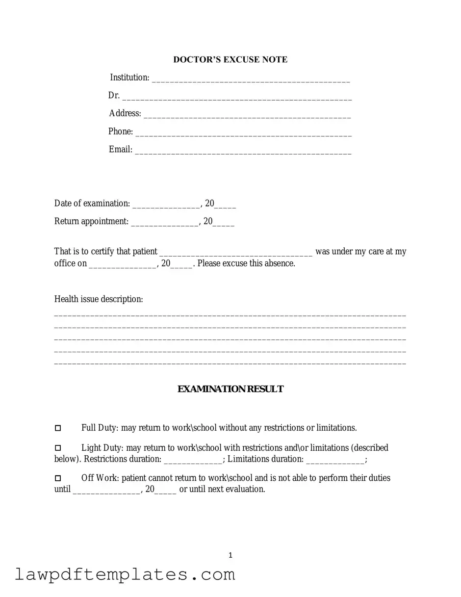 Fillable Doctors Excuse Note Template