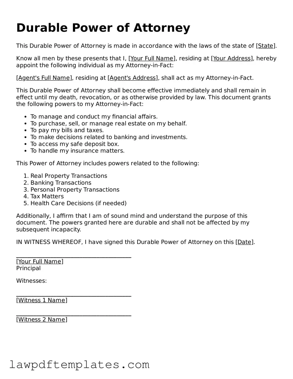 Attorney-Approved Durable Power of Attorney Document