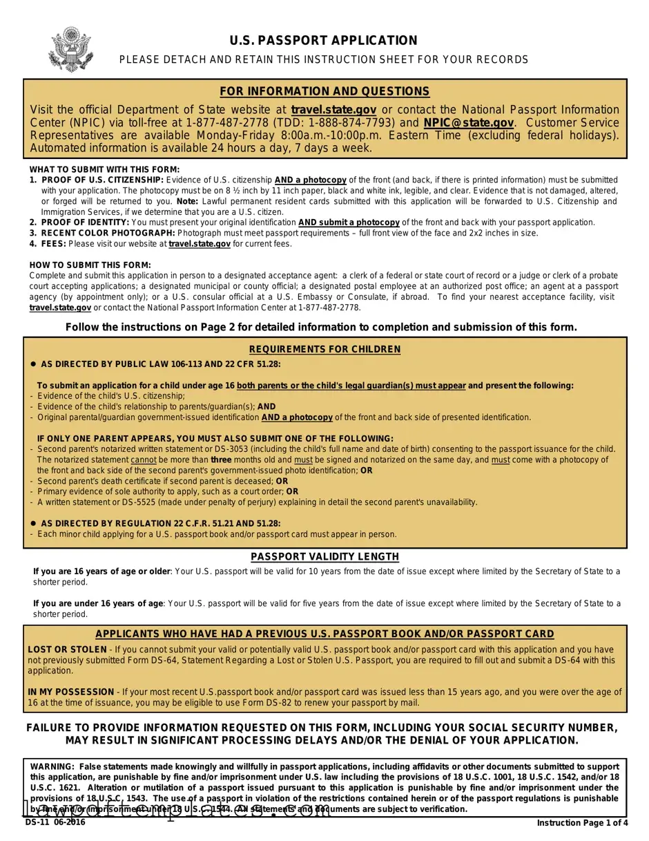 Fillable DS-11 U.S. Passport application Template