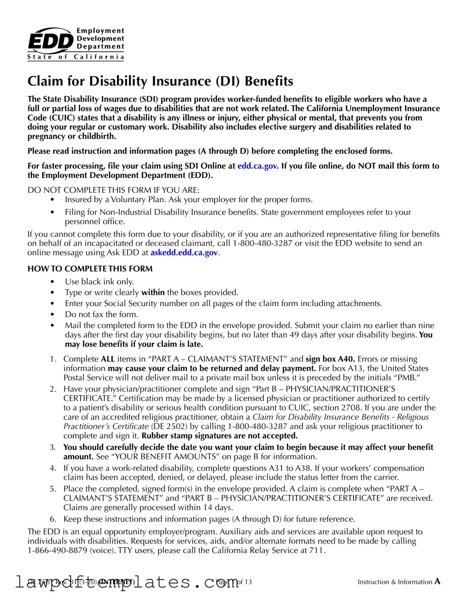 Fillable EDD DE 2501 Template