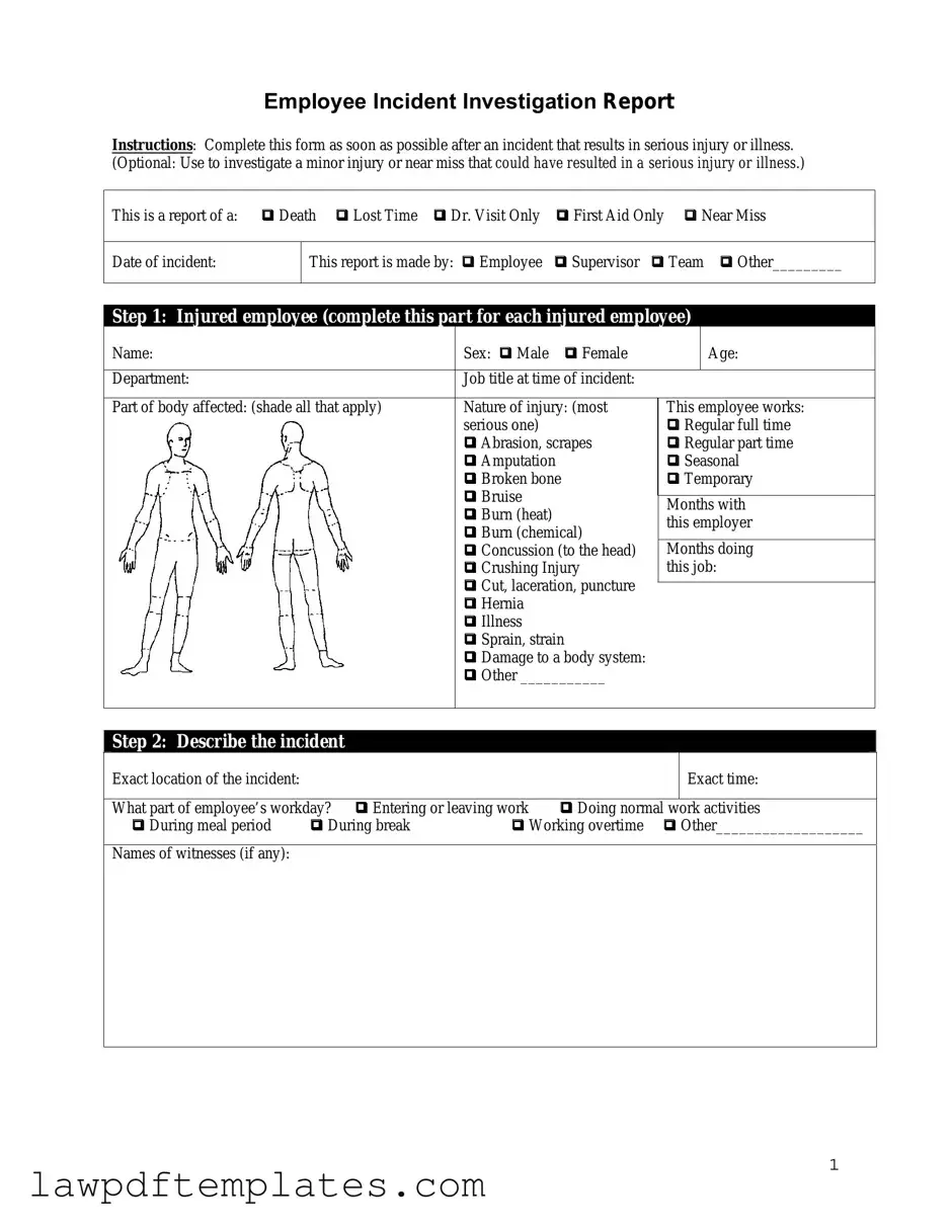 Fillable Employee Accident Report Template