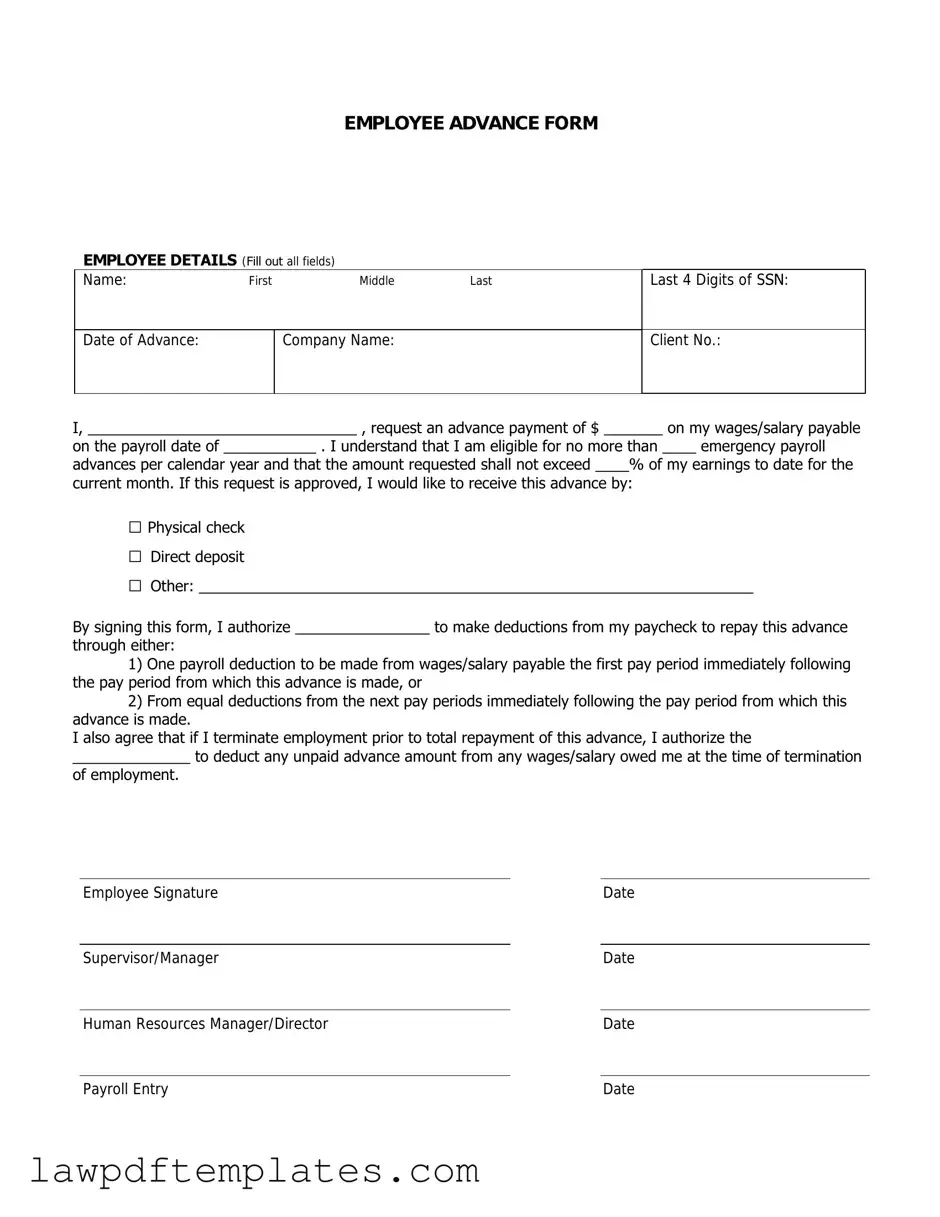 Fillable Employee Advance Template
