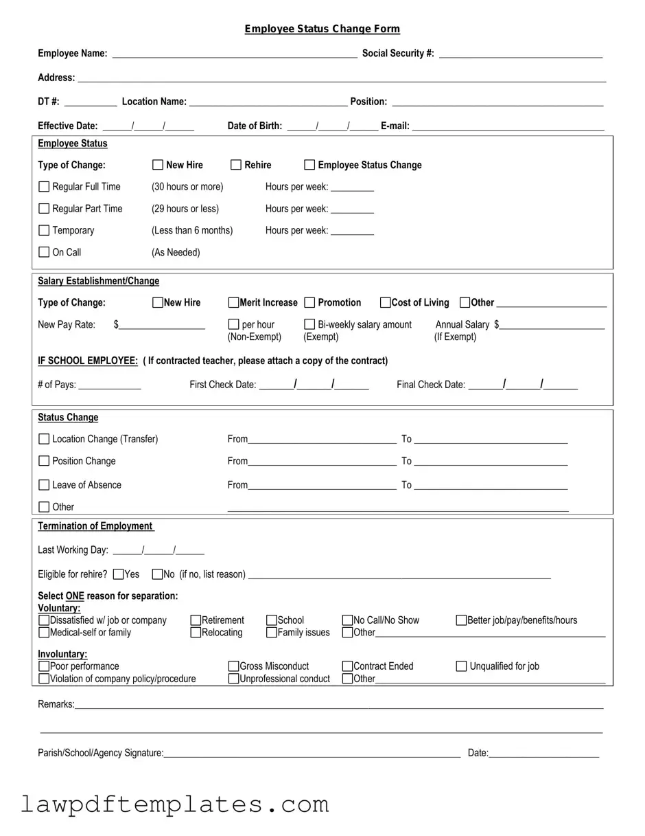 Fillable Employee Status Change Template