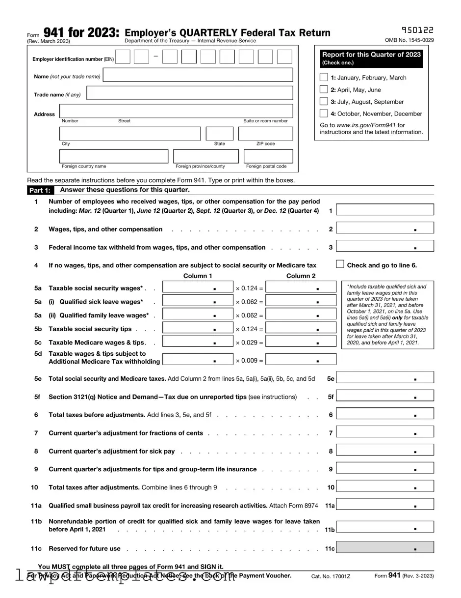 Fillable IRS 941 Template