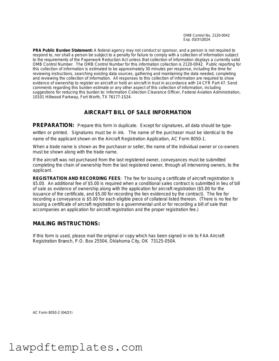 Fillable Aircraft Bill of Sale AC 8050-2 Template