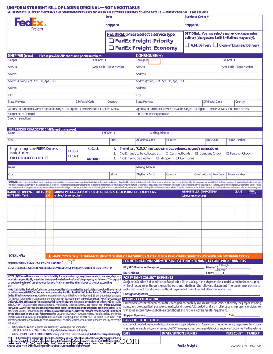 Fillable Fedex Bill Of Lading Template