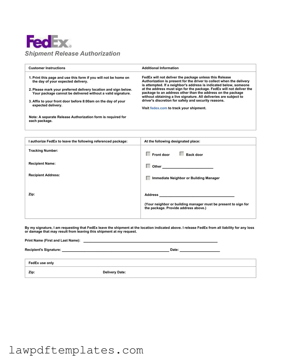 Fillable Fedex Release Template