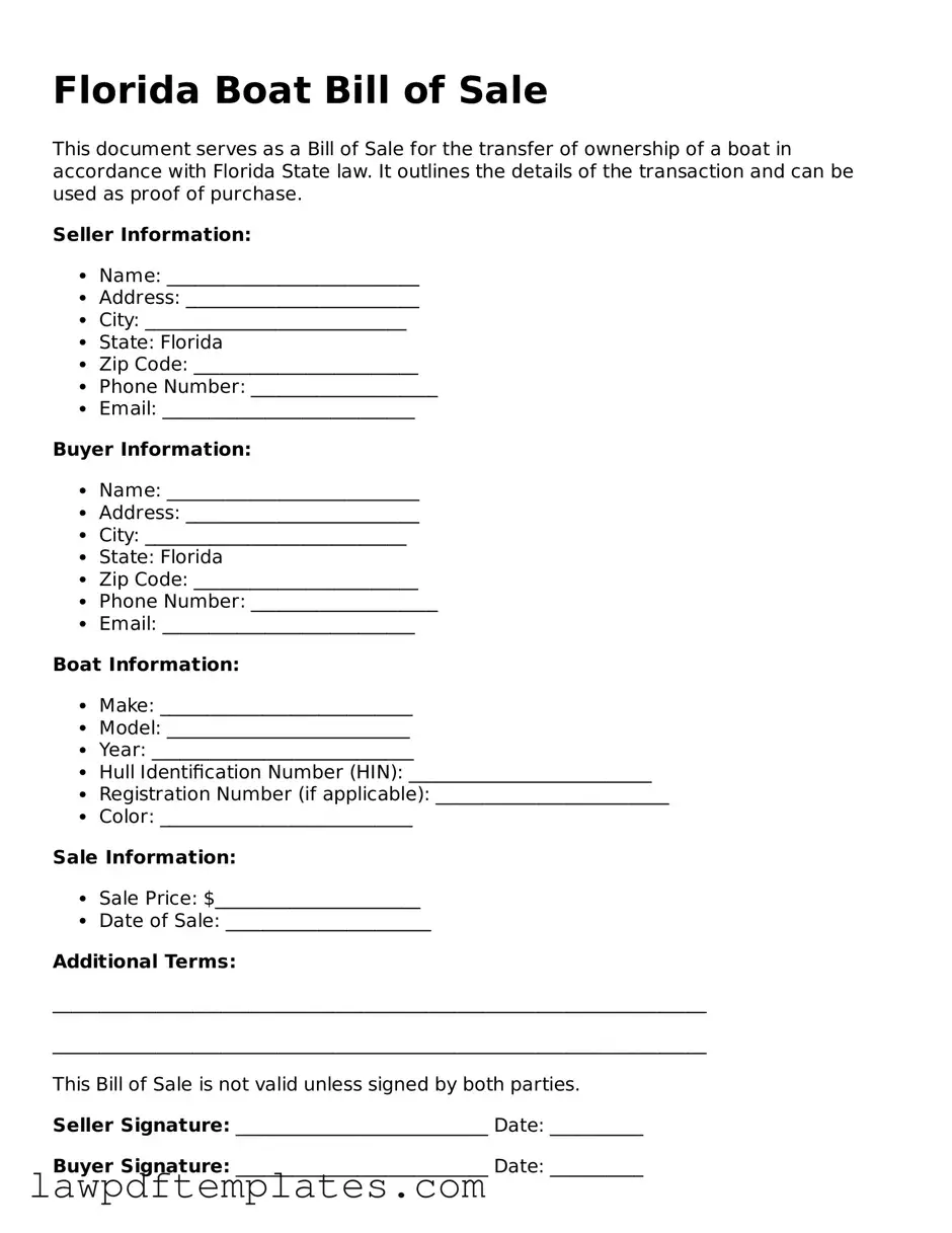 Free Boat Bill of Sale Template for the State of Florida