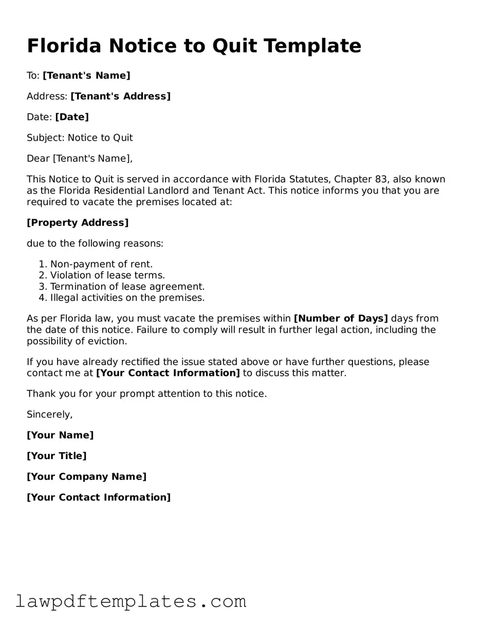 Free Notice to Quit Template for the State of Florida