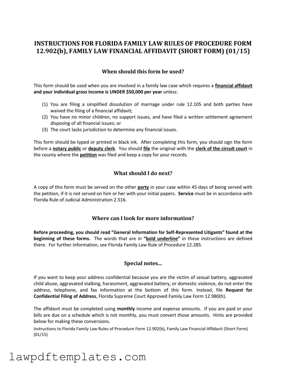 Fillable Florida Financial Affidavit Short 12.902(b) Template