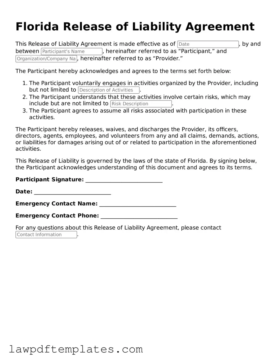 Free Release of Liability Template for the State of Florida