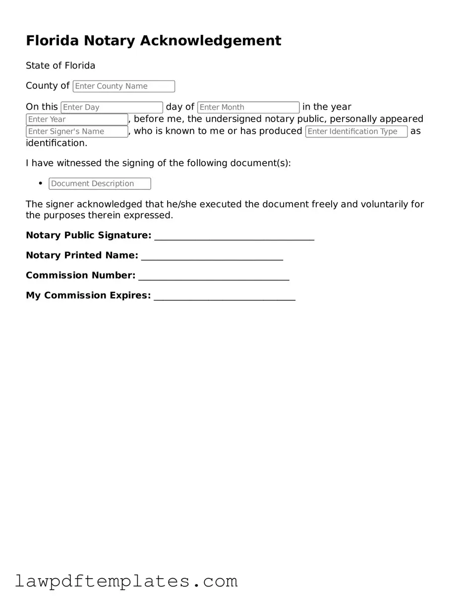 Free Notary Acknowledgement Template for the State of Florida