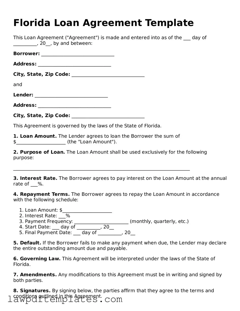 Free Loan Agreement Template for the State of Florida