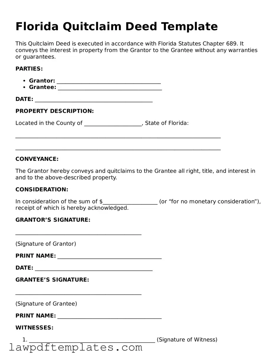 Free Quitclaim Deed Template for the State of Florida