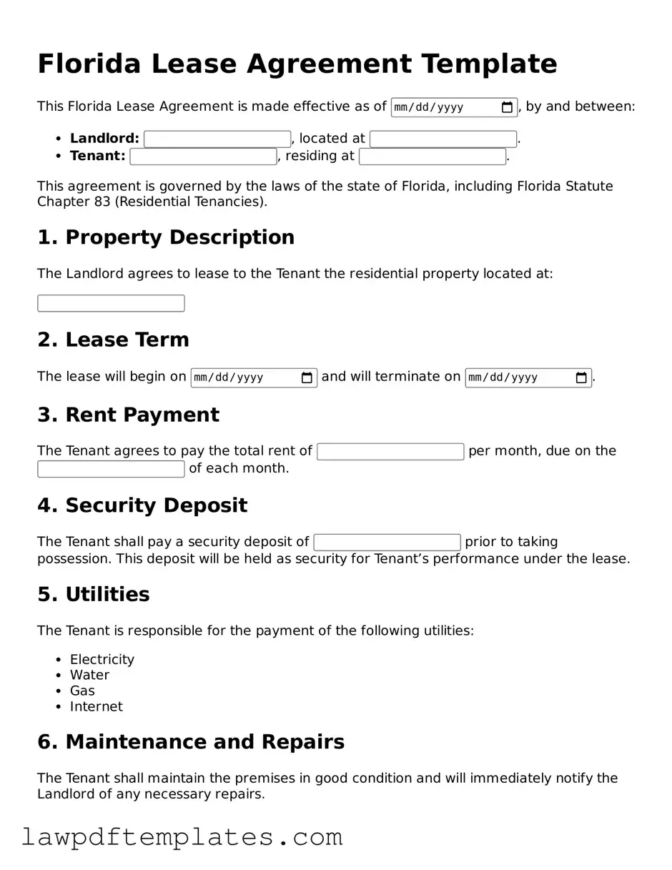 Free Lease Agreement Template for the State of Florida